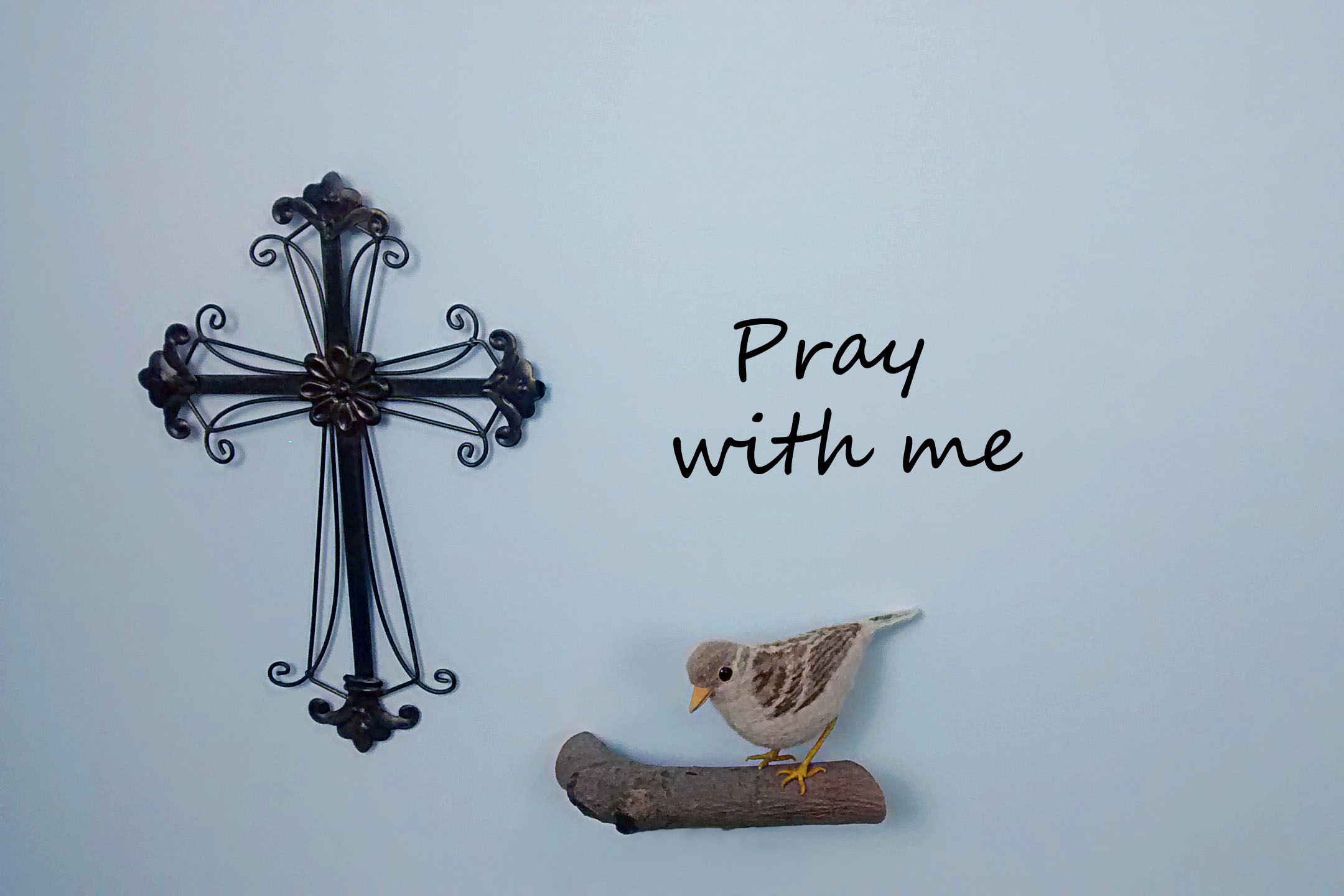 Pray with me image.  Cross and sparrow.